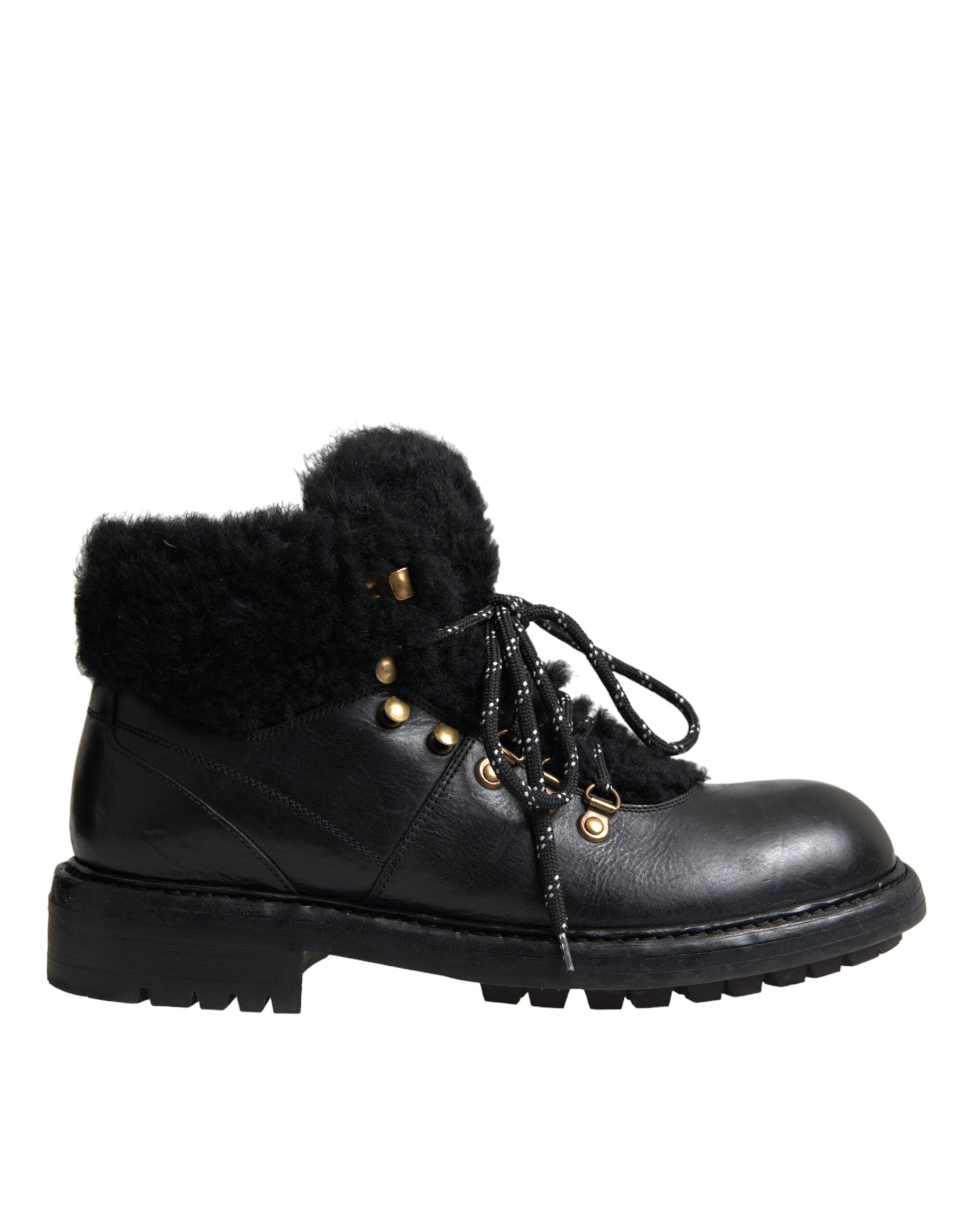 Dolce & Gabbana Black Leather Bernini Shearling Boots Shoes -   -  Dolce & Gabbana.