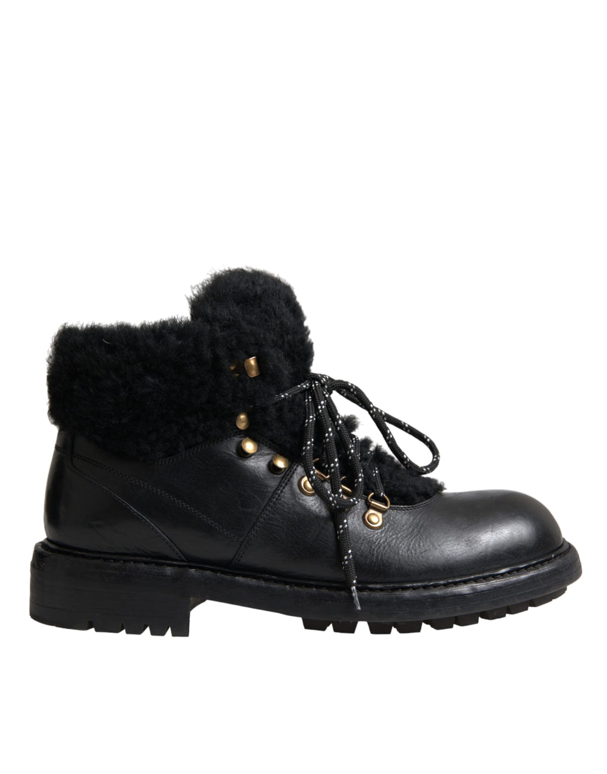 Dolce & Gabbana Black Leather Bernini Shearling Boots Shoes -   -  Dolce & Gabbana.