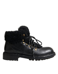 Dolce & Gabbana Black Leather Bernini Shearling Boots Shoes -   -  Dolce & Gabbana.