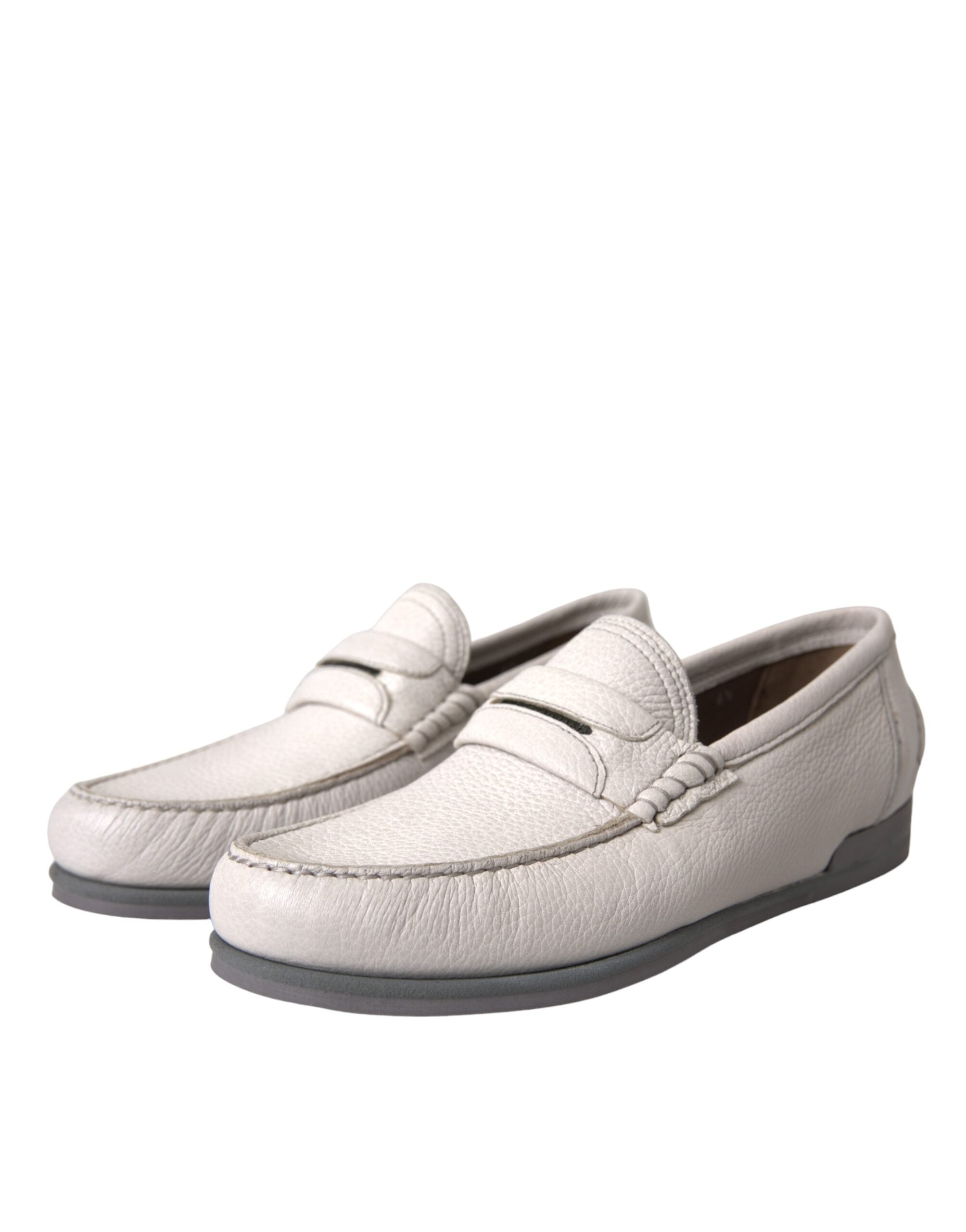 Dolce & Gabbana White Gray Leather Slip Mocassin Shoes Loafer -   -  Dolce & Gabbana. Dolce & Gabbana White Gray Leather Slip Mocassin Shoes Loafer -   -  Dolce & Gabbana.