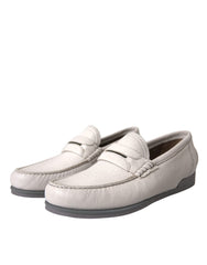 Dolce & Gabbana White Gray Leather Slip Mocassin Shoes Loafer -   -  Dolce & Gabbana.