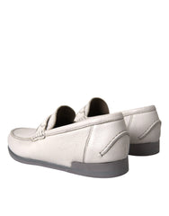 Dolce & Gabbana White Gray Leather Slip Mocassin Shoes Loafer -   -  Dolce & Gabbana.