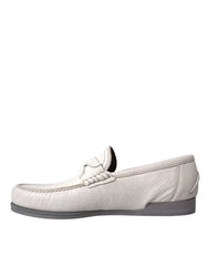 Dolce & Gabbana White Gray Leather Slip Mocassin Shoes Loafer -   -  Dolce & Gabbana.
