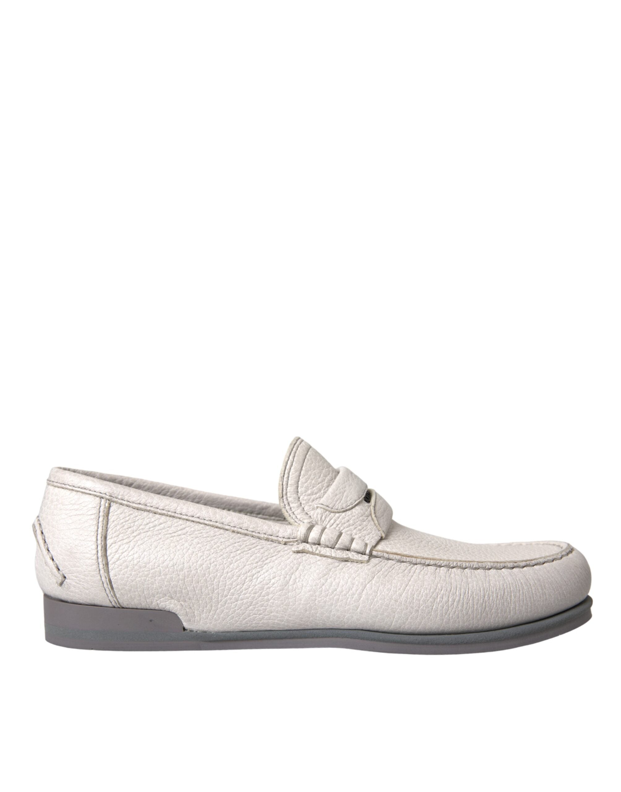 Dolce & Gabbana White Gray Leather Slip Mocassin Shoes Loafer -   -  Dolce & Gabbana.