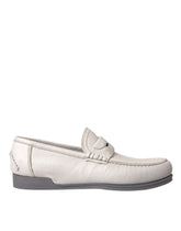 Dolce & Gabbana White Gray Leather Slip Mocassin Shoes Loafer -   -  Dolce & Gabbana.