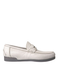 Dolce & Gabbana White Gray Leather Slip Mocassin Shoes Loafer -   -  Dolce & Gabbana.