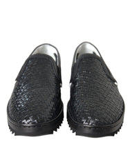 Dolce & Gabbana Black Woven Buffalo Leather Men Loafers Shoes -   -  Dolce & Gabbana.