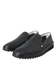 Dolce & Gabbana Black Woven Buffalo Leather Men Loafers Shoes -   -  Dolce & Gabbana.