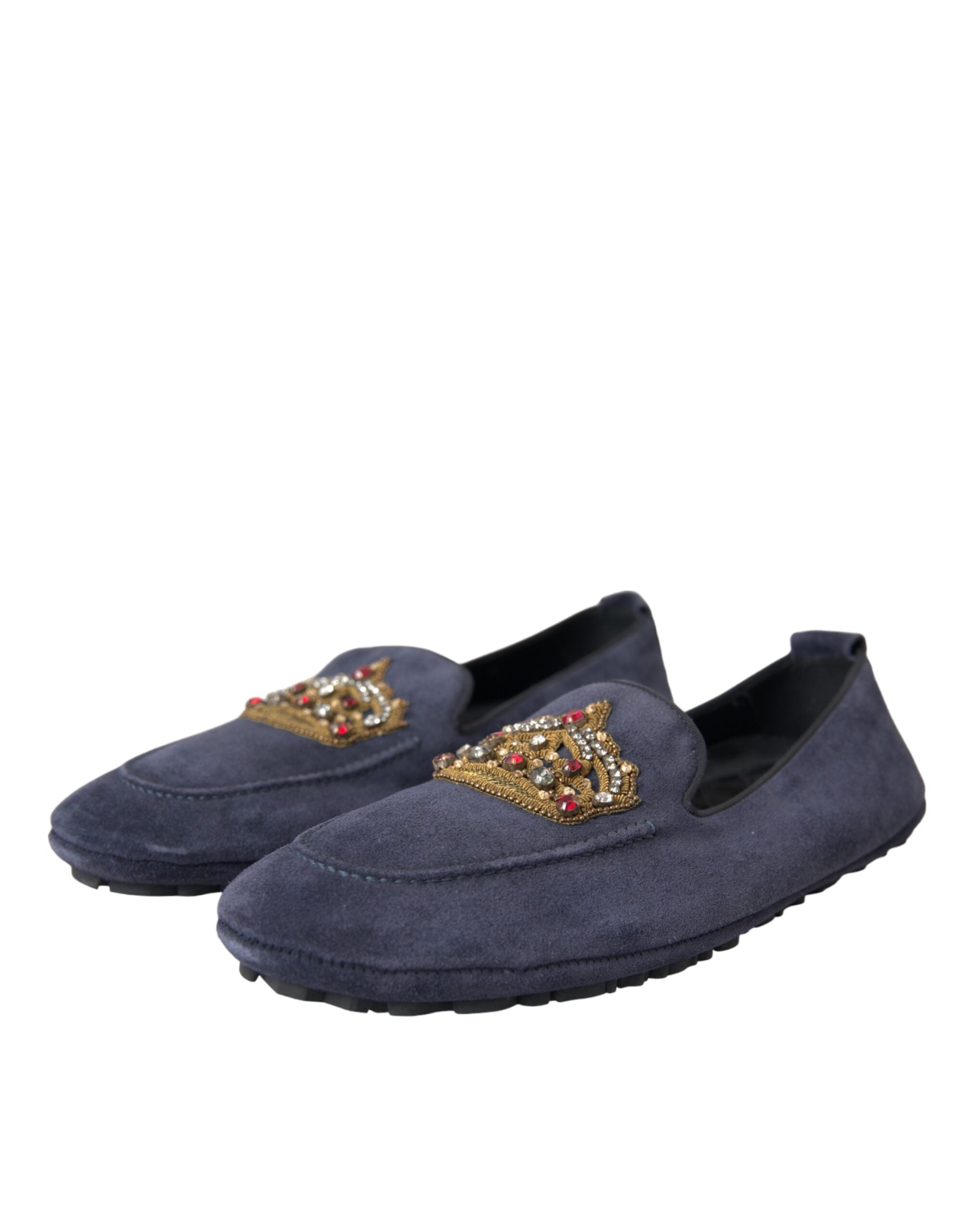 Dolce & Gabbana Blue Leather Suede Crystal Crown Loafers Shoes -   -  Dolce & Gabbana. Dolce & Gabbana Blue Leather Suede Crystal Crown Loafers Shoes -   -  Dolce & Gabbana.