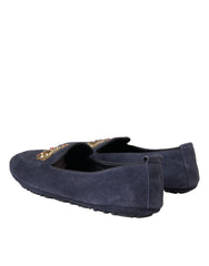 Dolce & Gabbana Blue Leather Suede Crystal Crown Loafers Shoes -   -  Dolce & Gabbana.