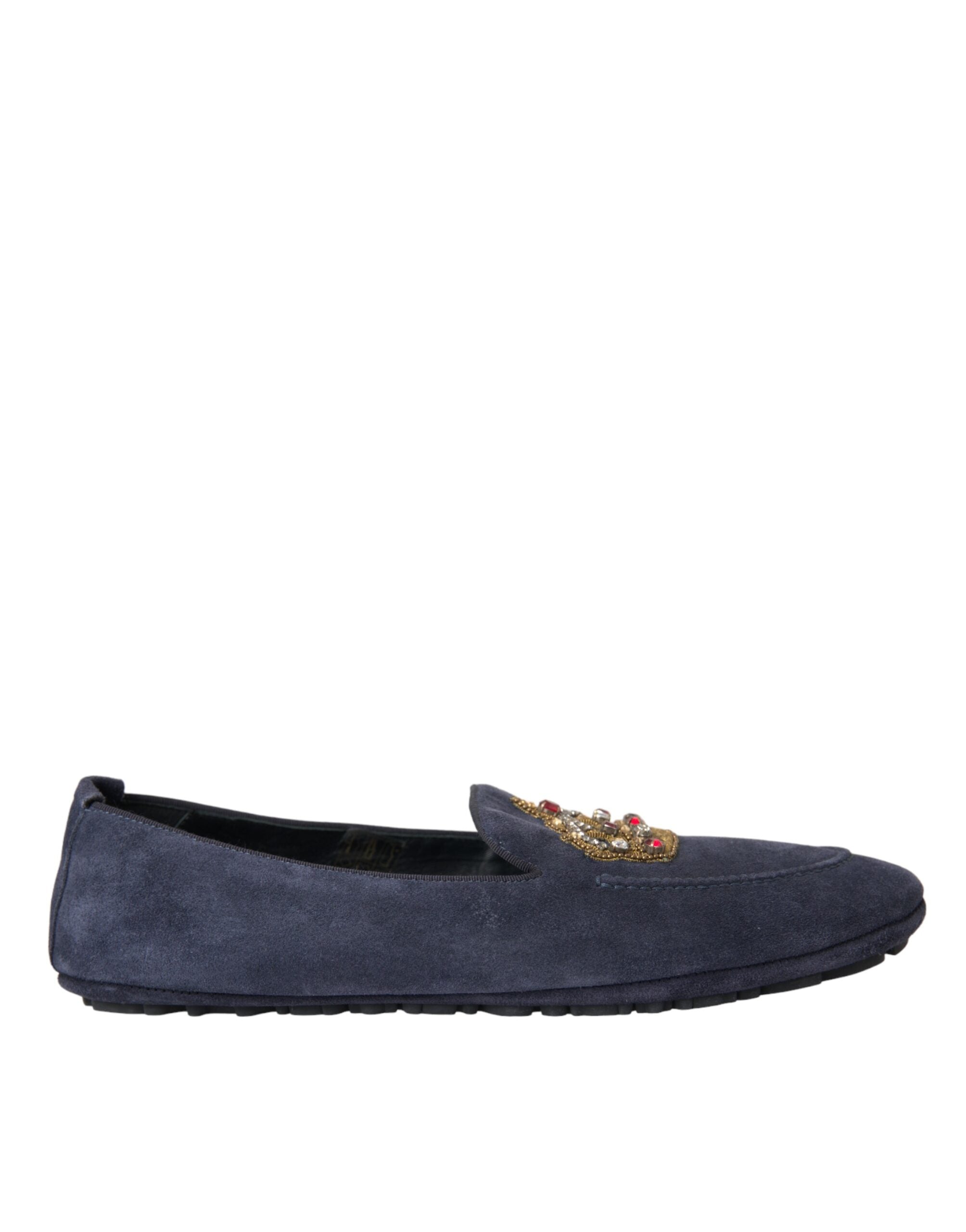 Dolce & Gabbana Blue Leather Suede Crystal Crown Loafers Shoes -   -  Dolce & Gabbana.