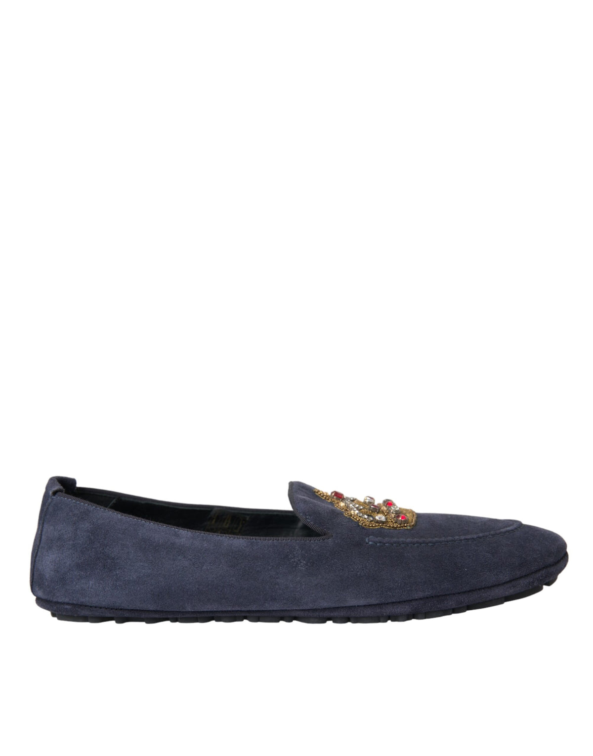 Dolce & Gabbana Blue Leather Suede Crystal Crown Loafers Shoes -   -  Dolce & Gabbana.