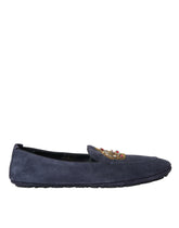 Dolce & Gabbana Blue Leather Suede Crystal Crown Loafers Shoes -   -  Dolce & Gabbana.