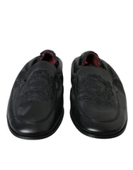 Dolce & Gabbana Black Logo Embroidered Leather Loafer Men Dress Shoes -   -  Dolce & Gabbana.