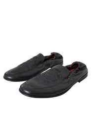 Dolce & Gabbana Black Logo Embroidered Leather Loafer Men Dress Shoes -   -  Dolce & Gabbana.
