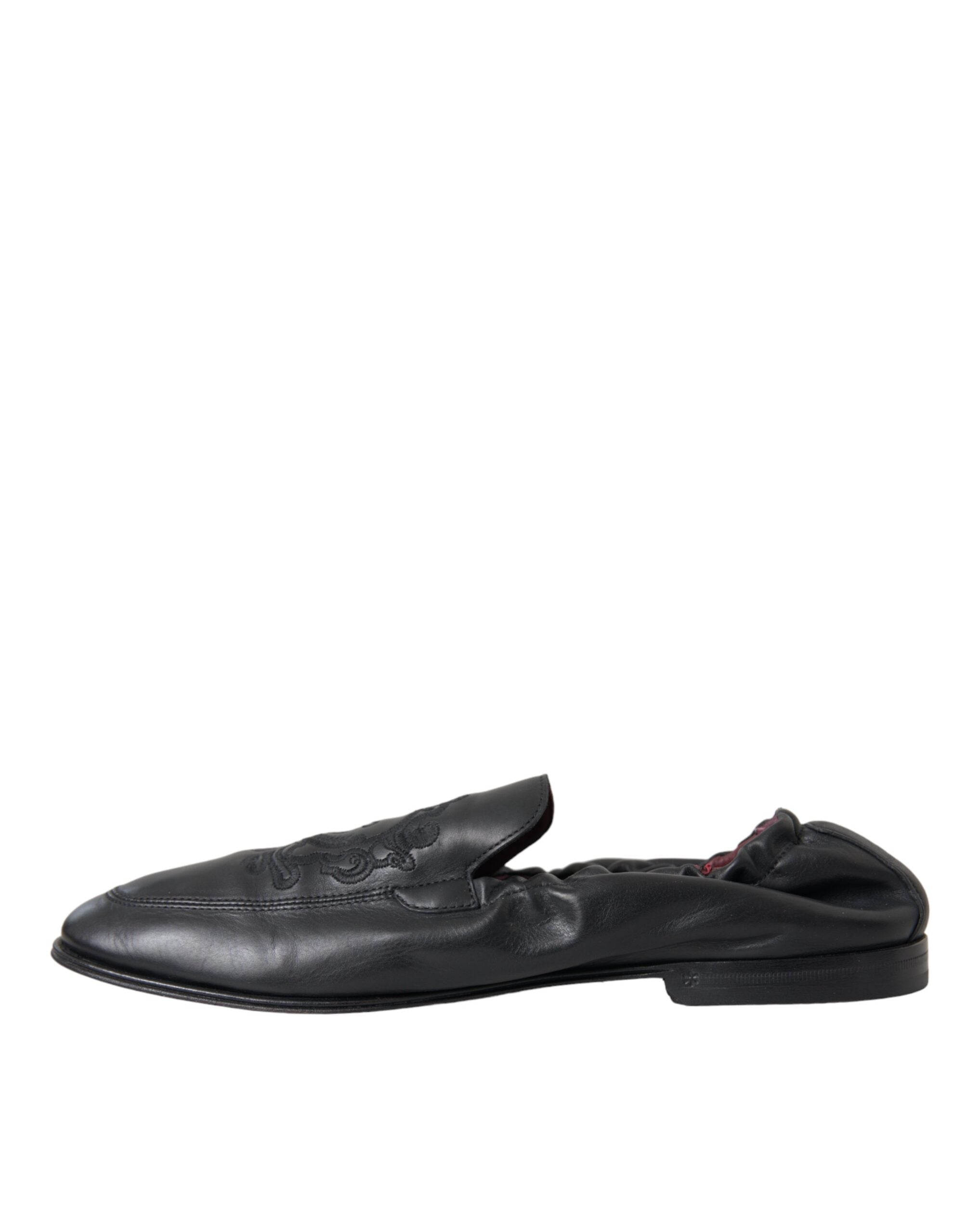 Dolce & Gabbana Black Logo Embroidered Leather Loafer Men Dress Shoes -   -  Dolce & Gabbana. Dolce & Gabbana Black Logo Embroidered Leather Loafer Men Dress Shoes -   -  Dolce & Gabbana.