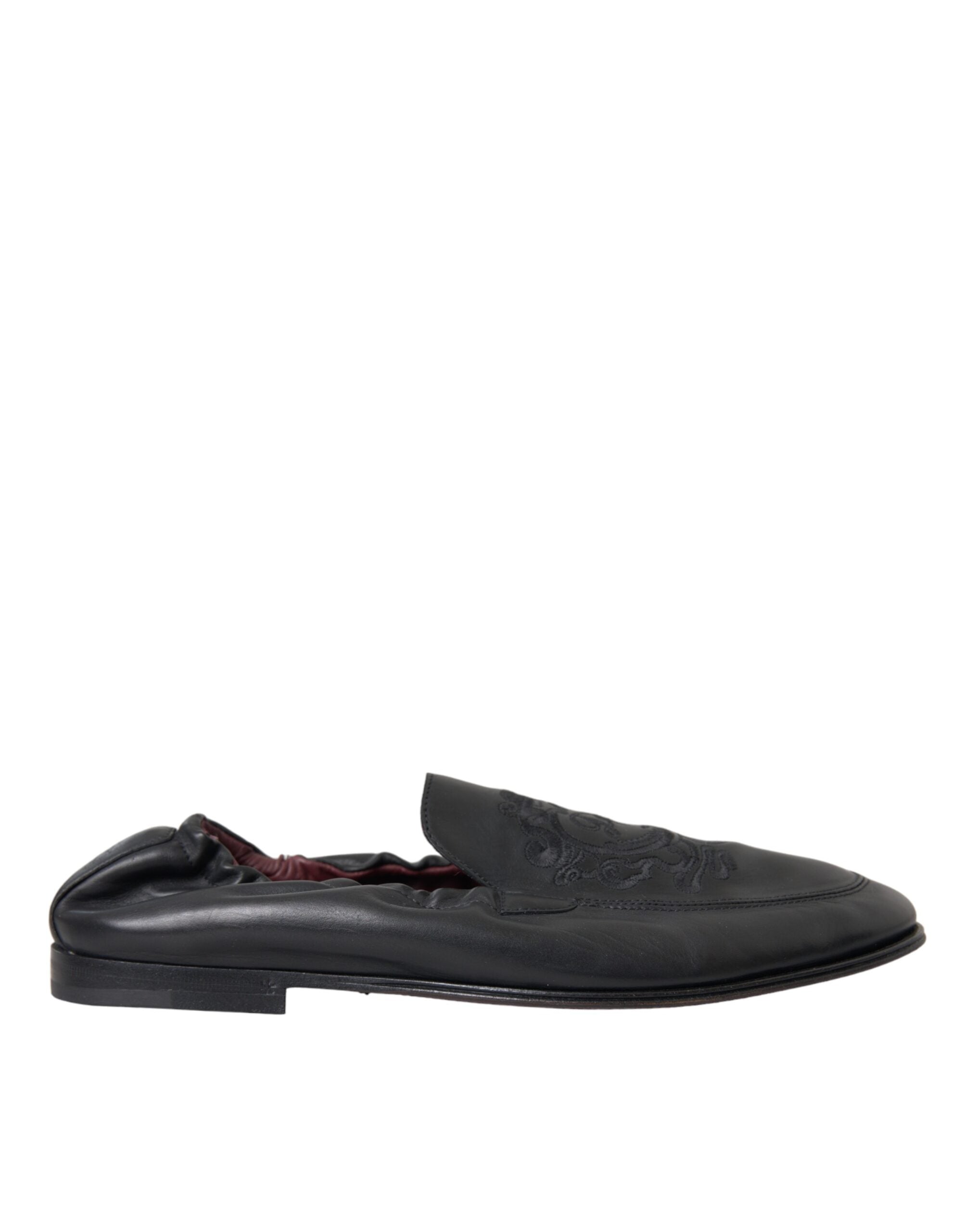 Dolce & Gabbana Black Logo Embroidered Leather Loafer Men Dress Shoes -   -  Dolce & Gabbana.