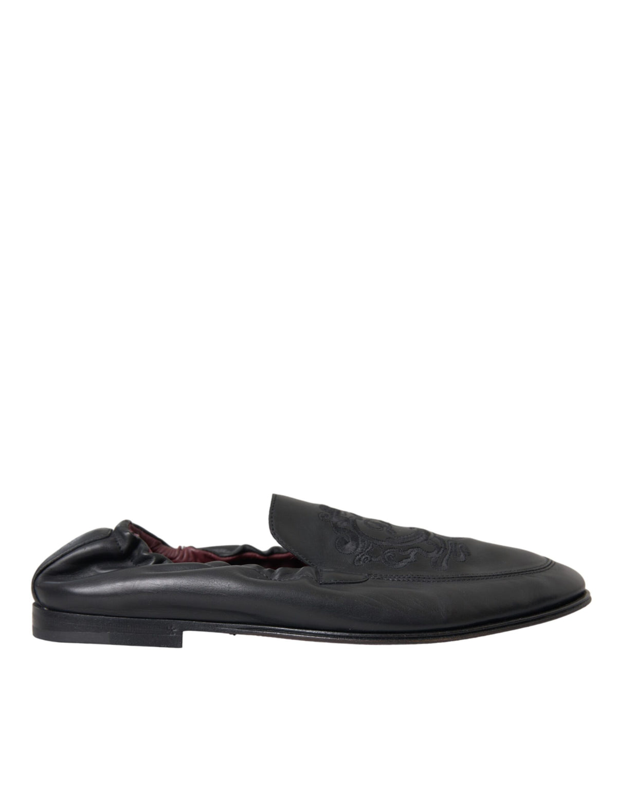 Dolce & Gabbana Black Logo Embroidered Leather Loafer Men Dress Shoes -   -  Dolce & Gabbana.