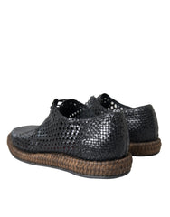 Dolce & Gabbana Black Woven Goat Leather Lace Up Derby Shoes -   -  Dolce & Gabbana.