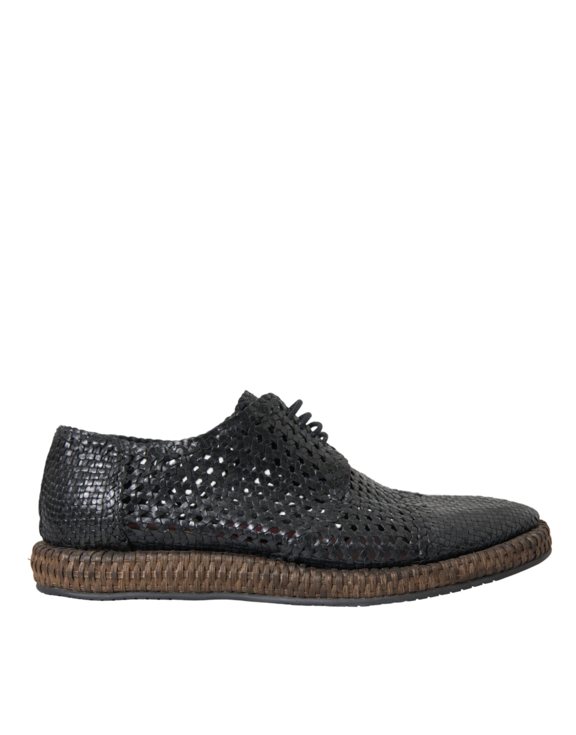 Dolce & Gabbana Black Woven Goat Leather Lace Up Derby Shoes -   -  Dolce & Gabbana.