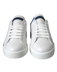 Dolce & Gabbana White Blue Leather Logo Low Top Sneakers Shoes -   -  Dolce & Gabbana.