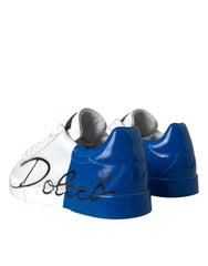Dolce & Gabbana White Blue Leather Logo Low Top Sneakers Shoes -   -  Dolce & Gabbana.