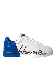 Dolce & Gabbana White Blue Leather Logo Low Top Sneakers Shoes -   -  Dolce & Gabbana.