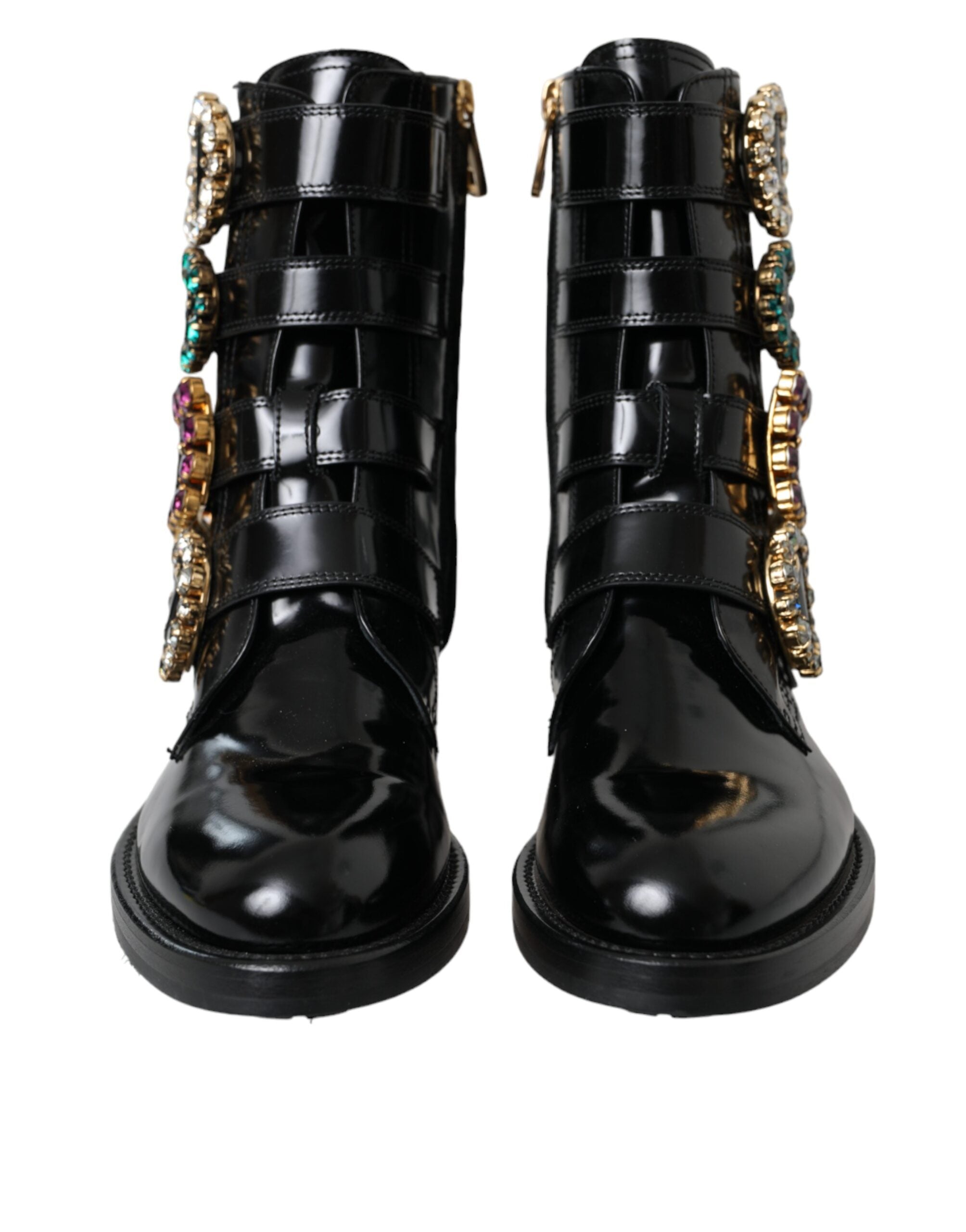 Dolce & Gabbana Black Leather Crystal Buckles Boots Shoes -   -  Dolce & Gabbana. Dolce & Gabbana Black Leather Crystal Buckles Boots Shoes -   -  Dolce & Gabbana.
