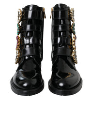Dolce & Gabbana Black Leather Crystal Buckles Boots Shoes -   -  Dolce & Gabbana.