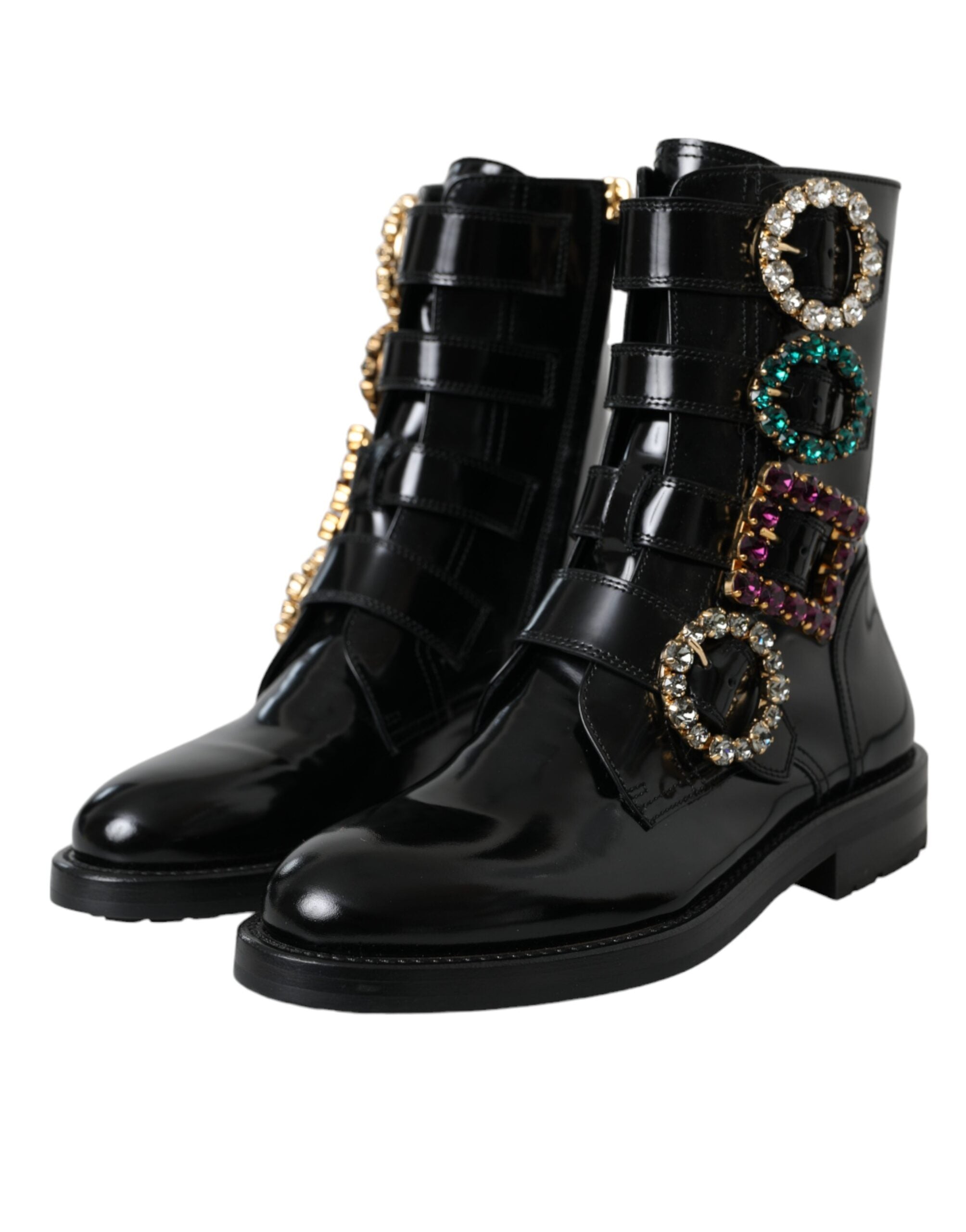 Dolce & Gabbana Black Leather Crystal Buckles Boots Shoes -   -  Dolce & Gabbana. Dolce & Gabbana Black Leather Crystal Buckles Boots Shoes -   -  Dolce & Gabbana.