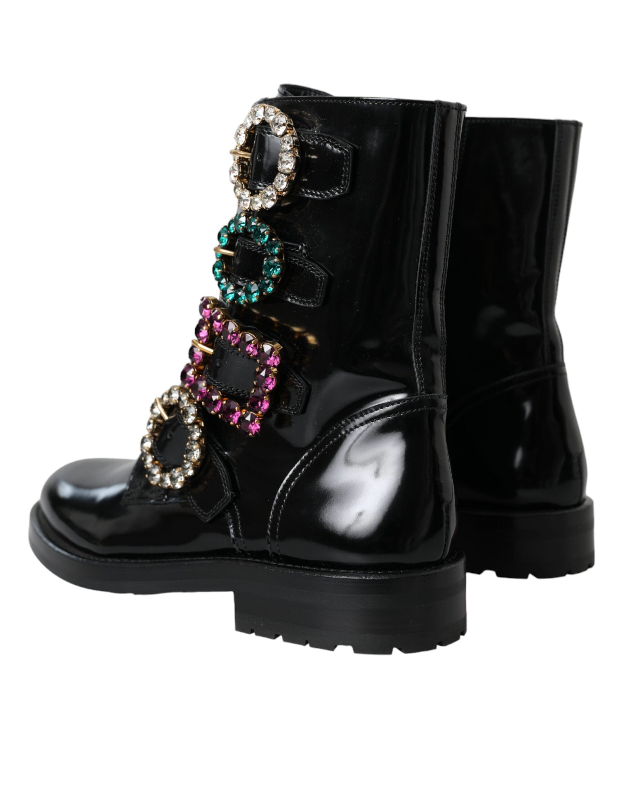 Dolce & Gabbana Black Leather Crystal Buckles Boots Shoes -   -  Dolce & Gabbana. Dolce & Gabbana Black Leather Crystal Buckles Boots Shoes -   -  Dolce & Gabbana.