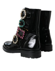 Dolce & Gabbana Black Leather Crystal Buckles Boots Shoes -   -  Dolce & Gabbana.