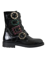 Dolce & Gabbana Black Leather Crystal Buckles Boots Shoes -   -  Dolce & Gabbana.