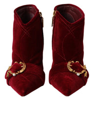 Dolce & Gabbana Dark Red Velvet Devotion Buckle Boots Shoes -   -  Dolce & Gabbana.