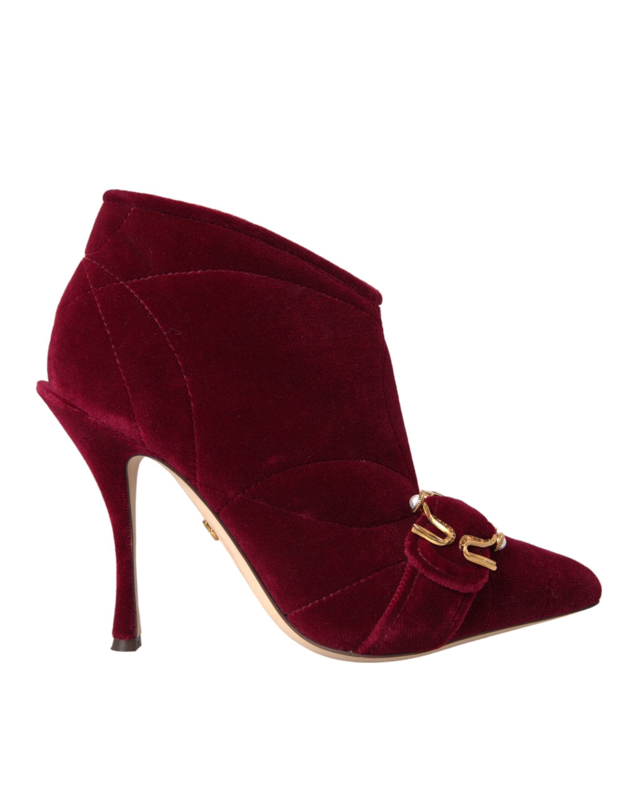 Dolce & Gabbana Dark Red Velvet Devotion Buckle Boots Shoes -   -  Dolce & Gabbana.