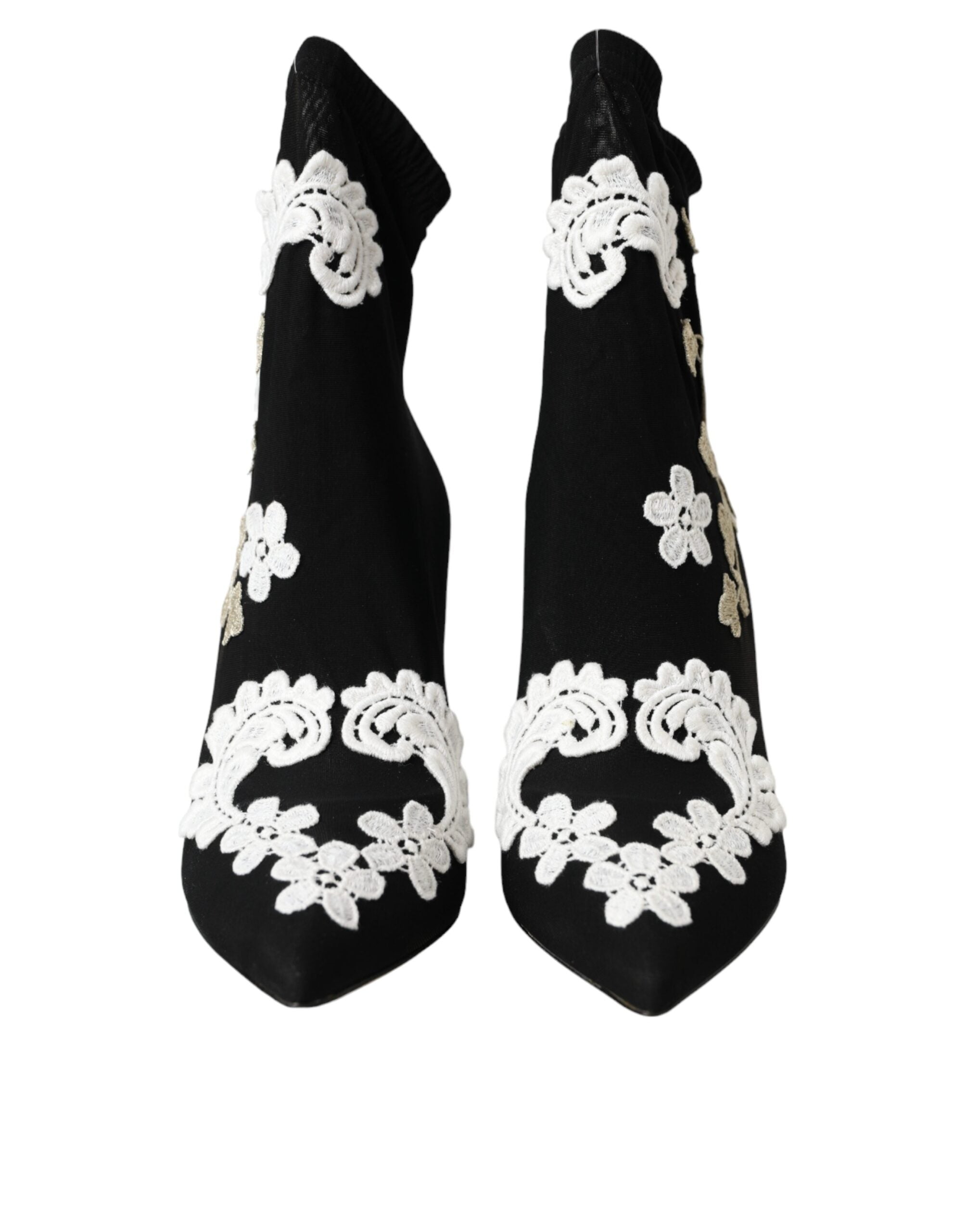 Dolce & Gabbana Black White Embroidery Slip On Boots Shoes -   -  Dolce & Gabbana. Dolce & Gabbana Black White Embroidery Slip On Boots Shoes -   -  Dolce & Gabbana.
