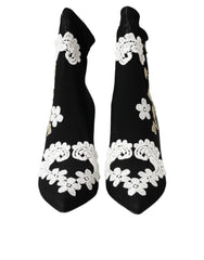 Dolce & Gabbana Black White Embroidery Slip On Boots Shoes -   -  Dolce & Gabbana.