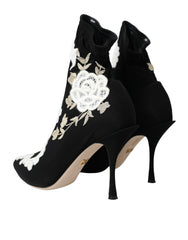 Dolce & Gabbana Black White Embroidery Slip On Boots Shoes -   -  Dolce & Gabbana.