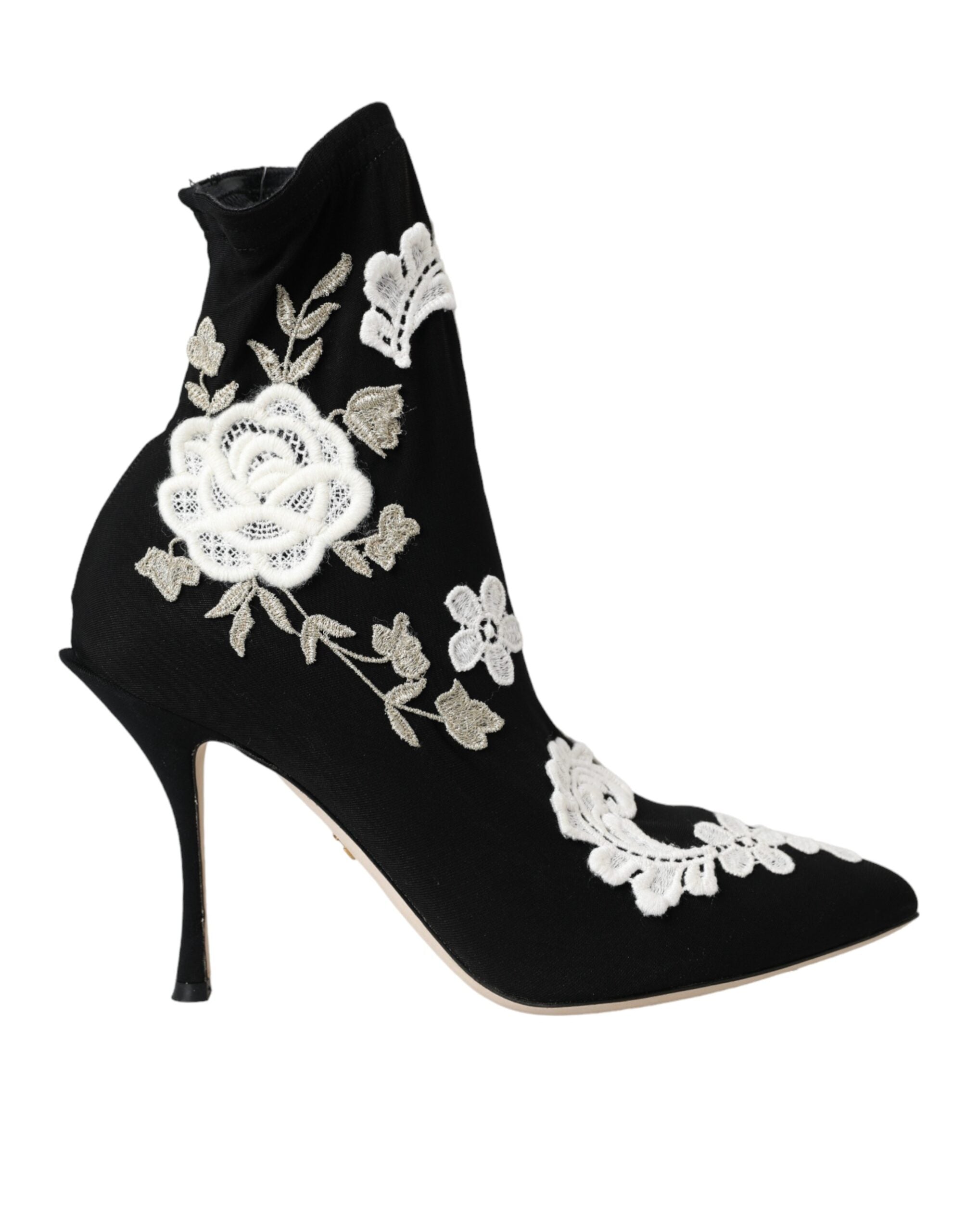 Dolce & Gabbana Black White Embroidery Slip On Boots Shoes -   -  Dolce & Gabbana.
