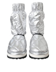 Dolce & Gabbana Metallic Silver Quilted Logo Patch Boot Shoes -   -  Dolce & Gabbana.