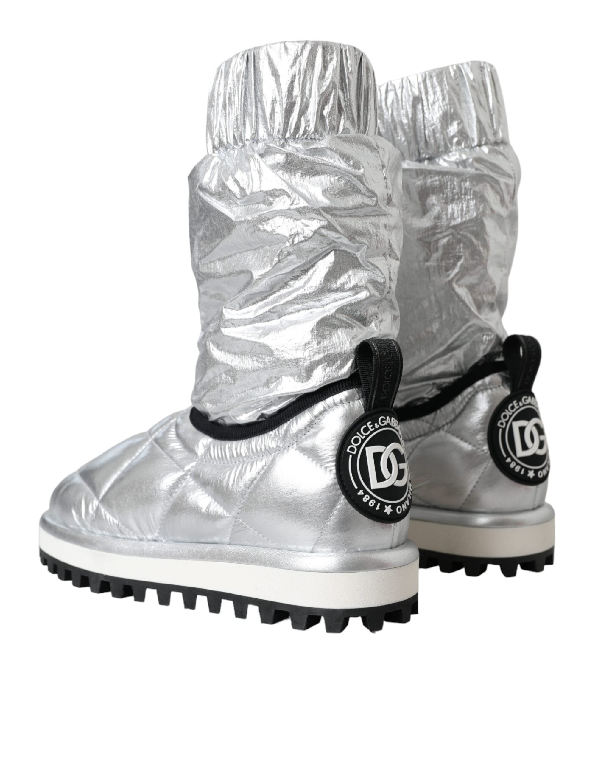 Dolce & Gabbana Metallic Silver Quilted Logo Patch Boot Shoes -   -  Dolce & Gabbana. Dolce & Gabbana Metallic Silver Quilted Logo Patch Boot Shoes -   -  Dolce & Gabbana.