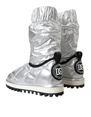 Dolce & Gabbana Metallic Silver Quilted Logo Patch Boot Shoes -   -  Dolce & Gabbana.