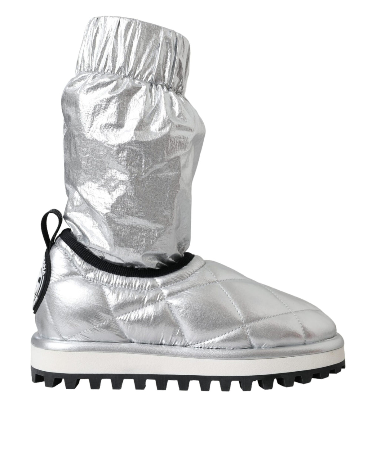Dolce & Gabbana Metallic Silver Quilted Logo Patch Boot Shoes -   -  Dolce & Gabbana.