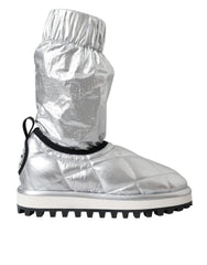 Dolce & Gabbana Metallic Silver Quilted Logo Patch Boot Shoes -   -  Dolce & Gabbana.
