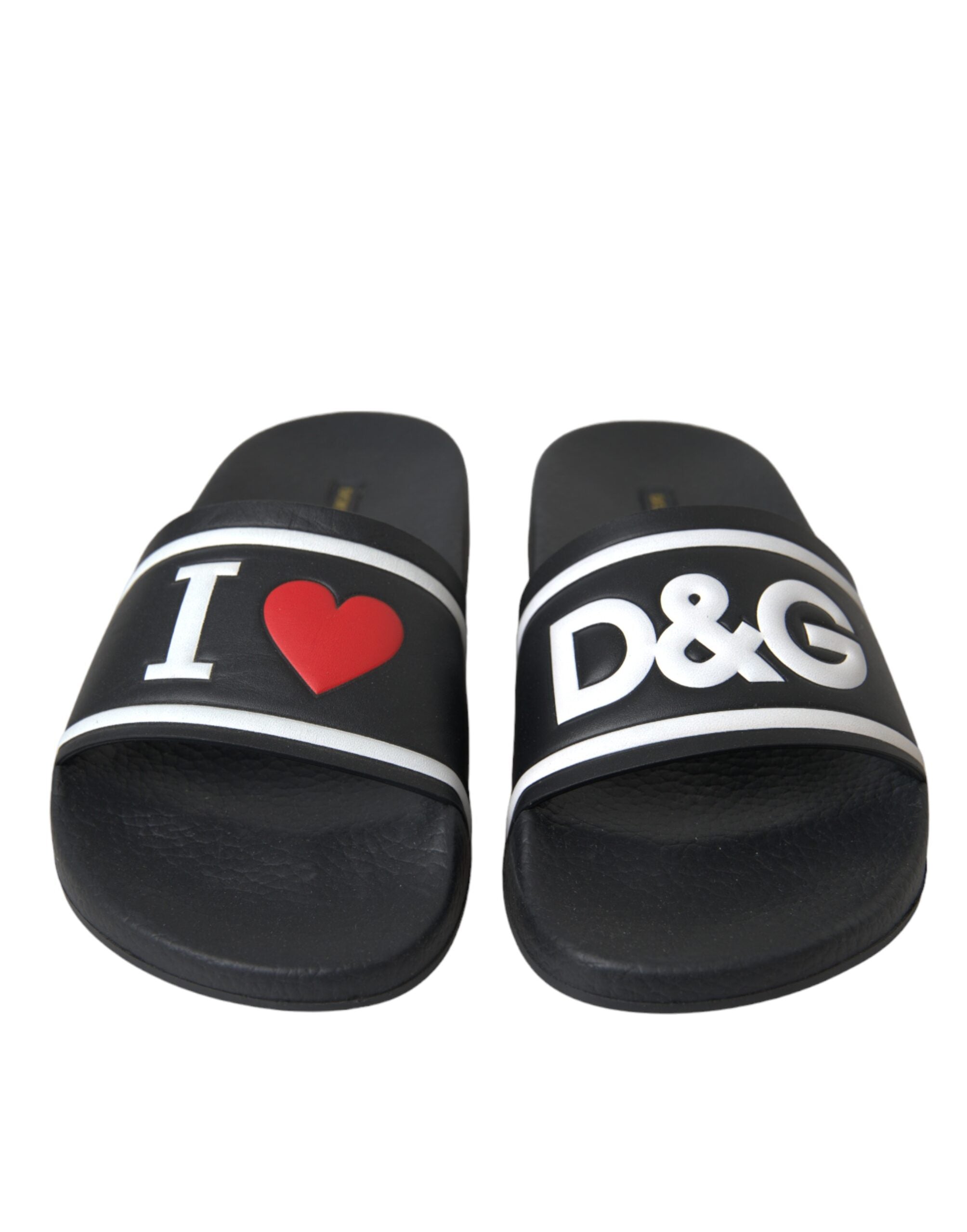 Dolce & Gabbana Black Leather I Love D&G Sandals Slides Shoes -   -  Dolce & Gabbana. Dolce & Gabbana Black Leather I Love D&G Sandals Slides Shoes -   -  Dolce & Gabbana.