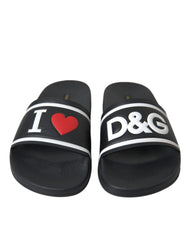 Dolce & Gabbana Black Leather I Love D&G Sandals Slides Shoes -   -  Dolce & Gabbana.