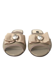 Dolce & Gabbana Beige Logo Pearl Flats Sandals Slides Shoes -   -  Dolce & Gabbana.