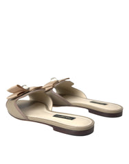 Dolce & Gabbana Beige Logo Pearl Flats Sandals Slides Shoes -   -  Dolce & Gabbana.