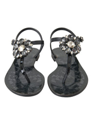 Dolce & Gabbana Black Crystal Flats Sandals Flip Flops Shoes -   -  Dolce & Gabbana.