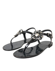 Dolce & Gabbana Black Crystal Flats Sandals Flip Flops Shoes -   -  Dolce & Gabbana.